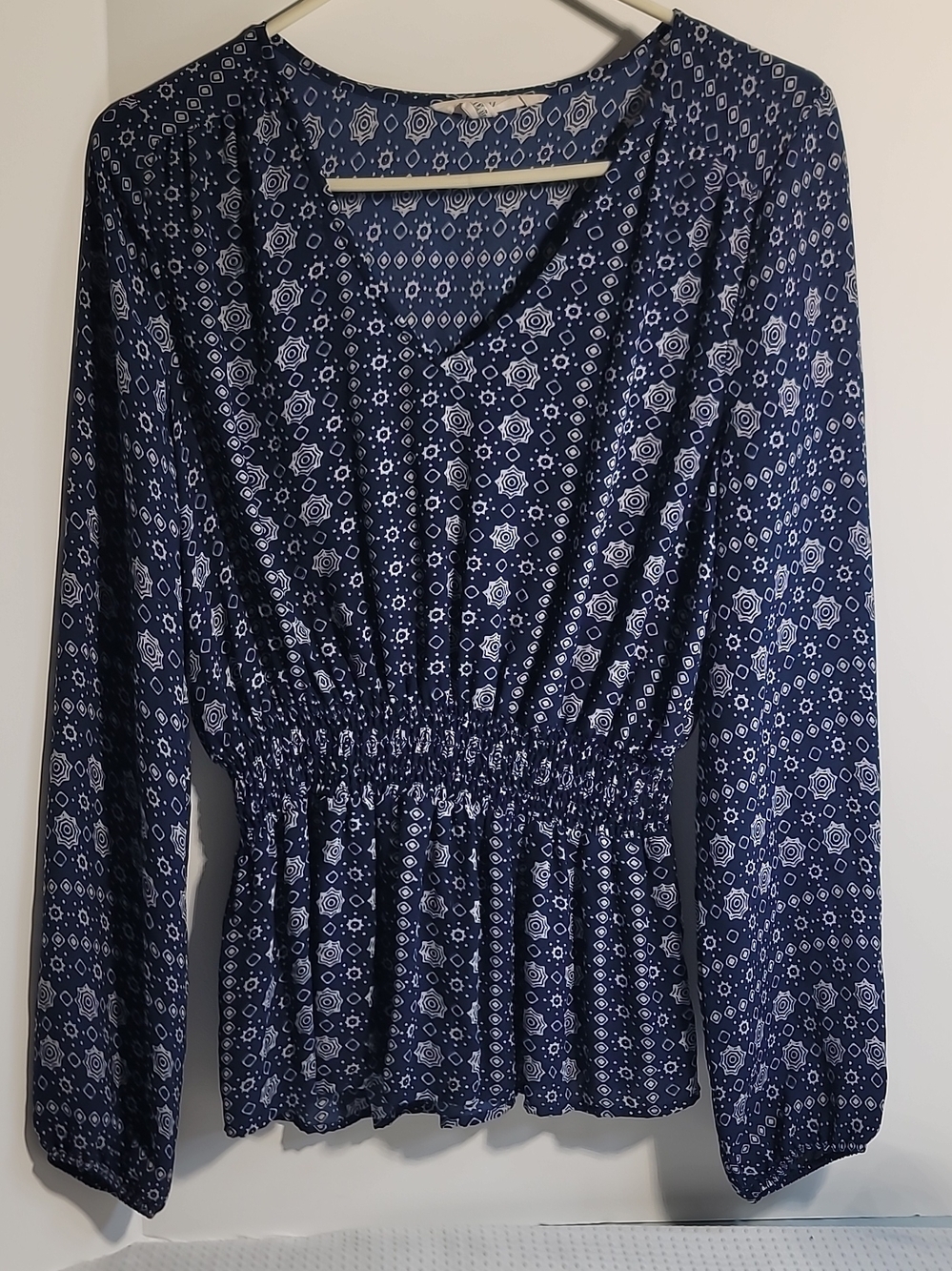 Women's Navy Blue Long-Sleeve Peplum Blouse